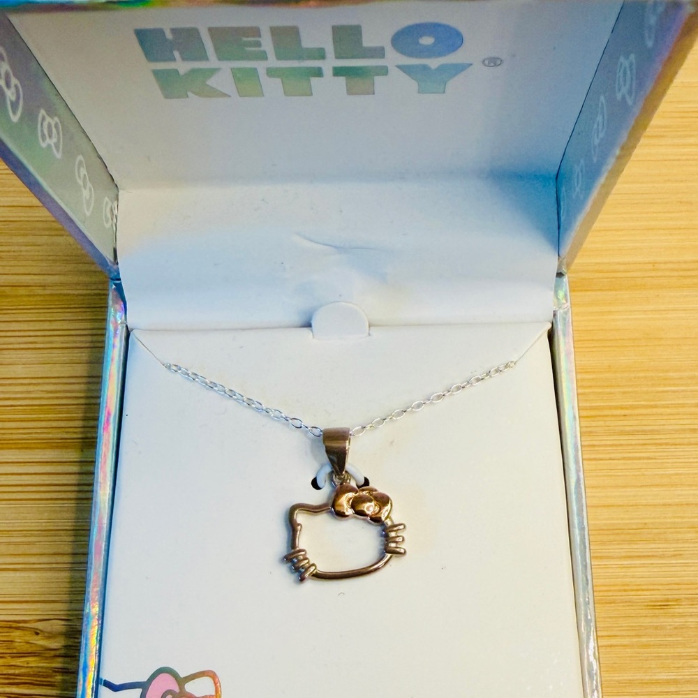 Hello Kitty Rose Gold Outline Pendant Necklace with Bow